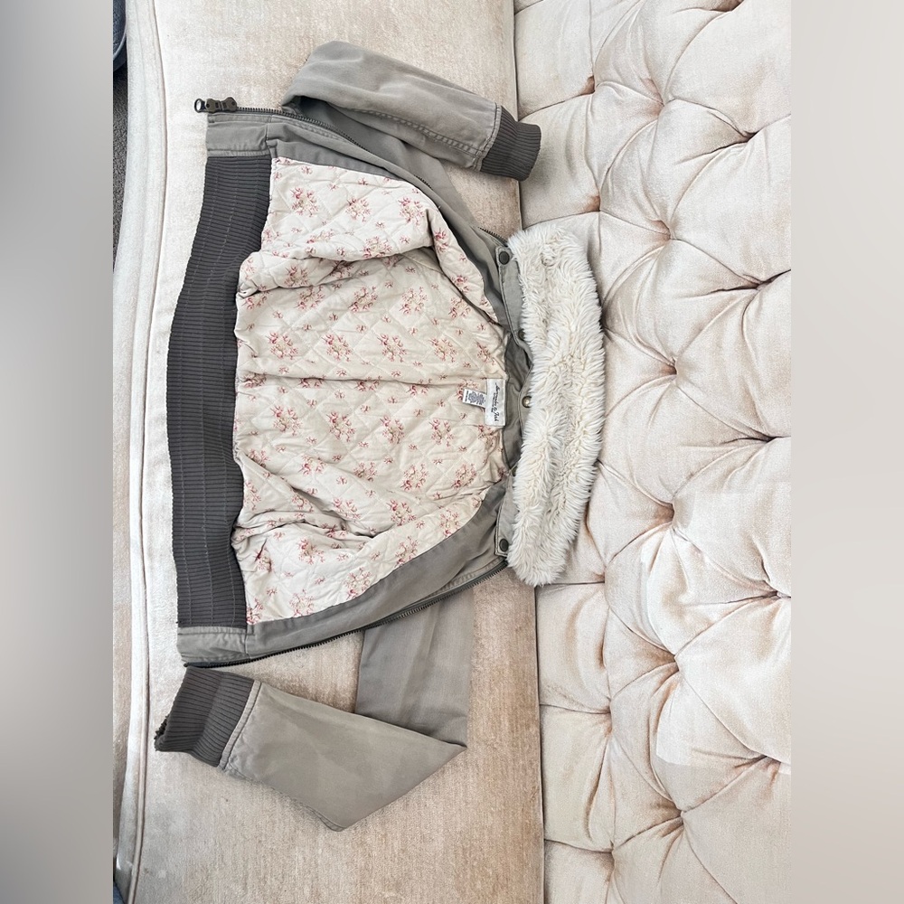 Extremely RARE Y2K Viral Abercrombie & Fitch Bomber Jacket Cotton Sz S faux fur - Picture 2 of 16